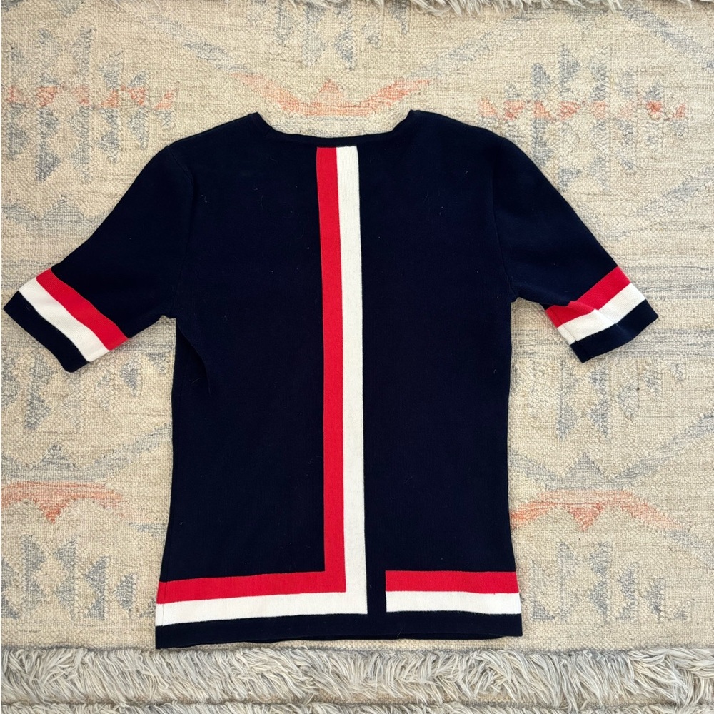 CAbi Navy Top with Red and White Stripe Accents - Picture 3 of 6
